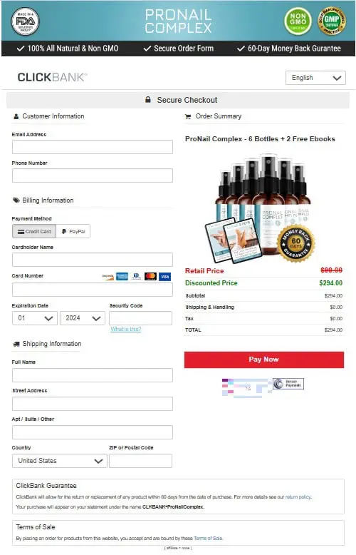 ProNail Complex Order Page